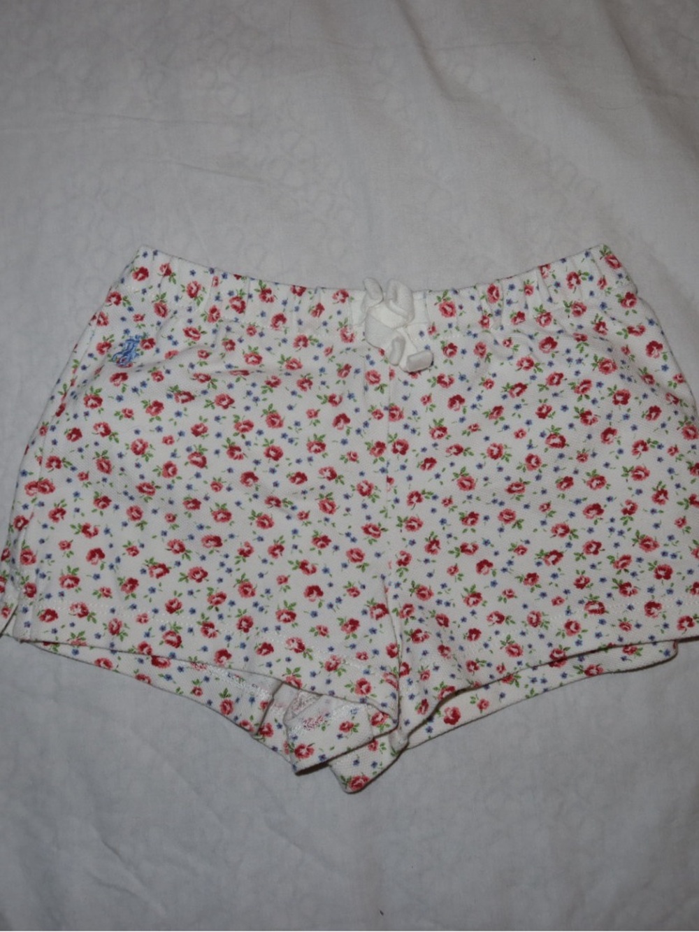 Ralph Lauren 12 Month White Floral Print Cotton Stretch Shorts